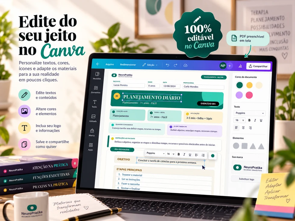 Material NeuroPratika sendo personalizado no Canva