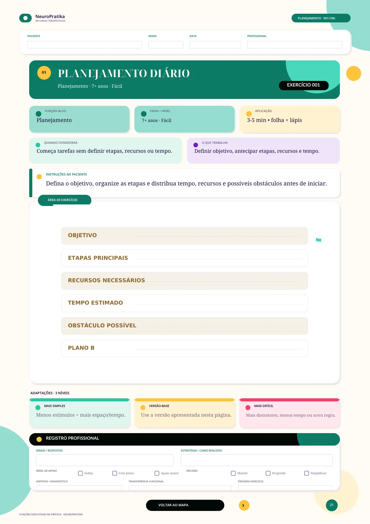 Funções Executivas — planejamento de roteiro.