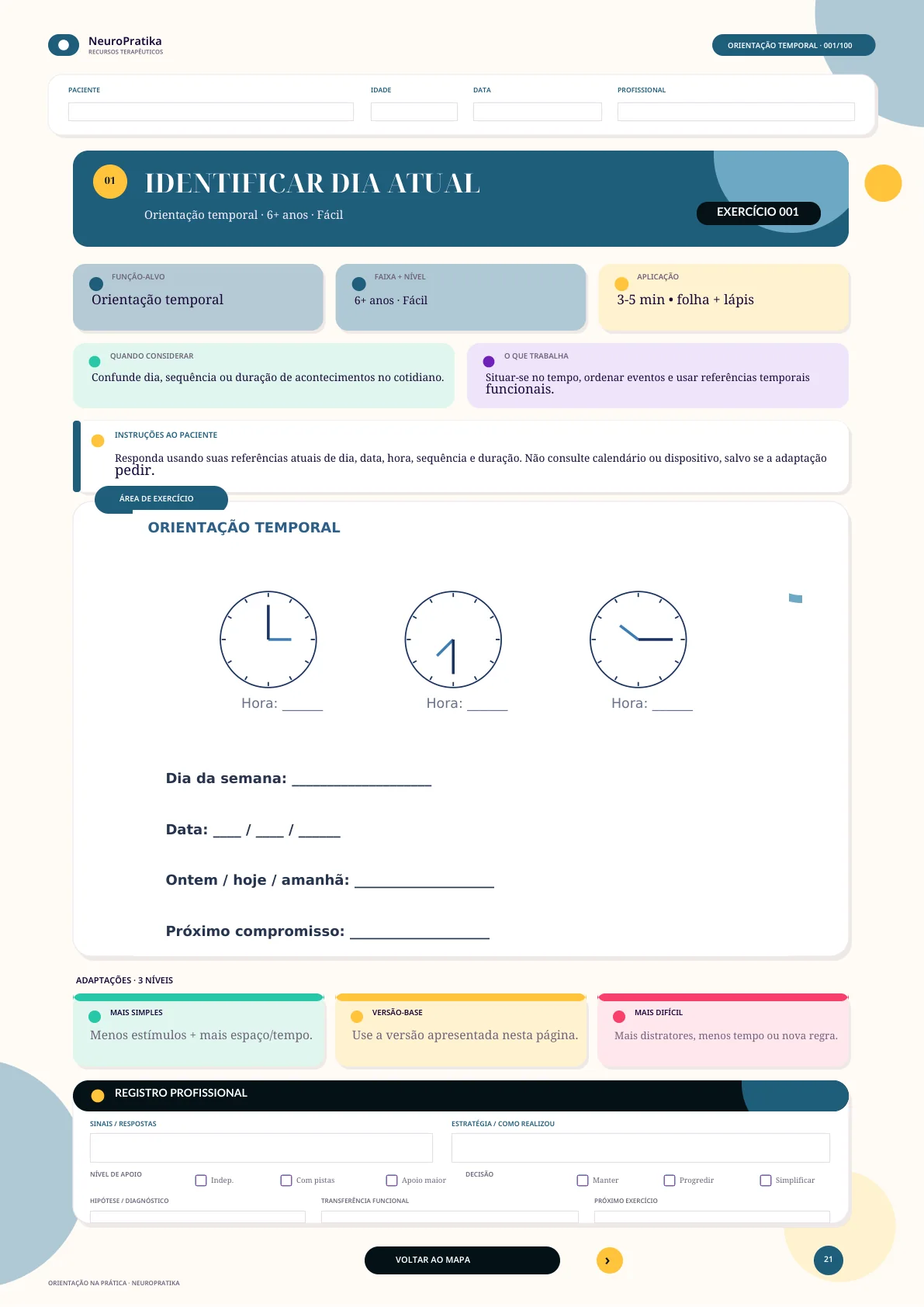 Orientação — organização de rotina e localização de informações.